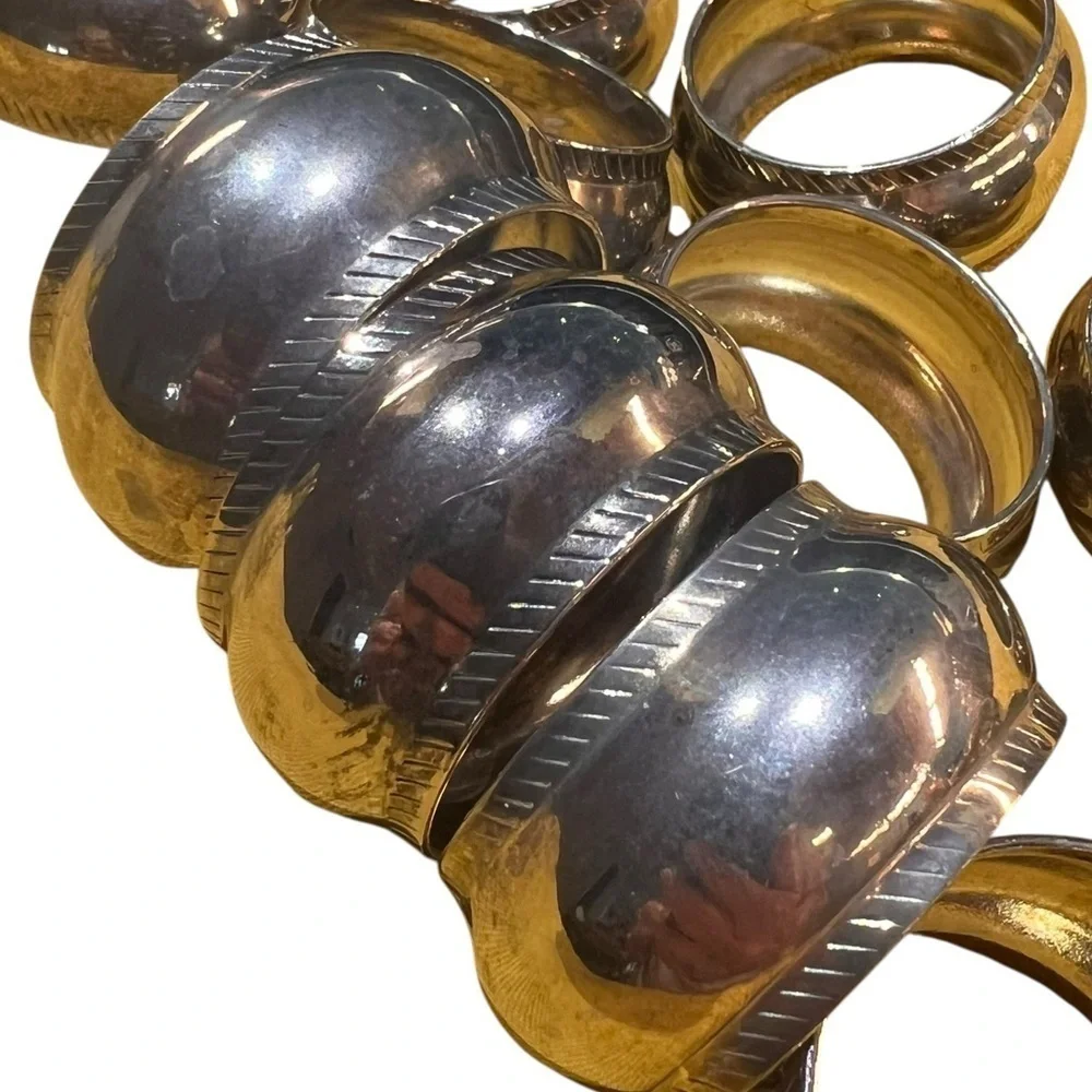 Vintage Silverplate Napkin Rings  12 pc. Hammered Barrel shape